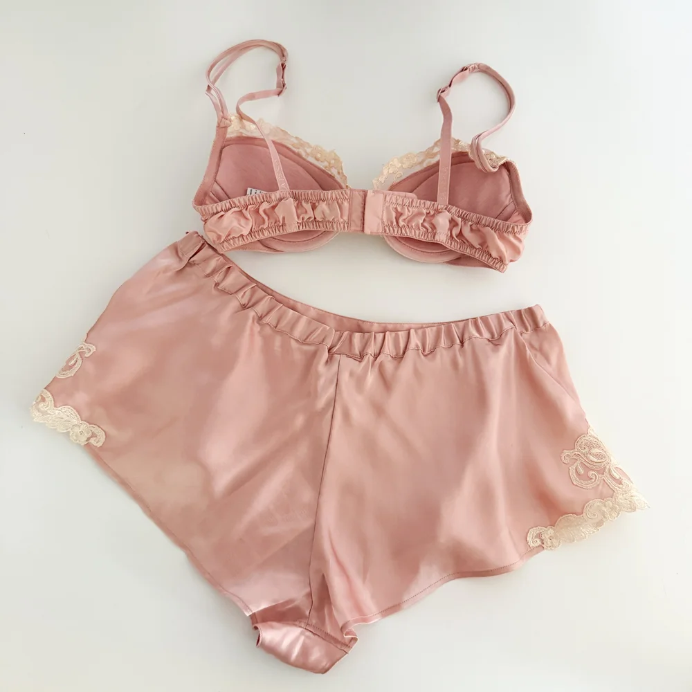 La Perla Vintage Silk Pink & Ivory Embroidered Lingerie Set